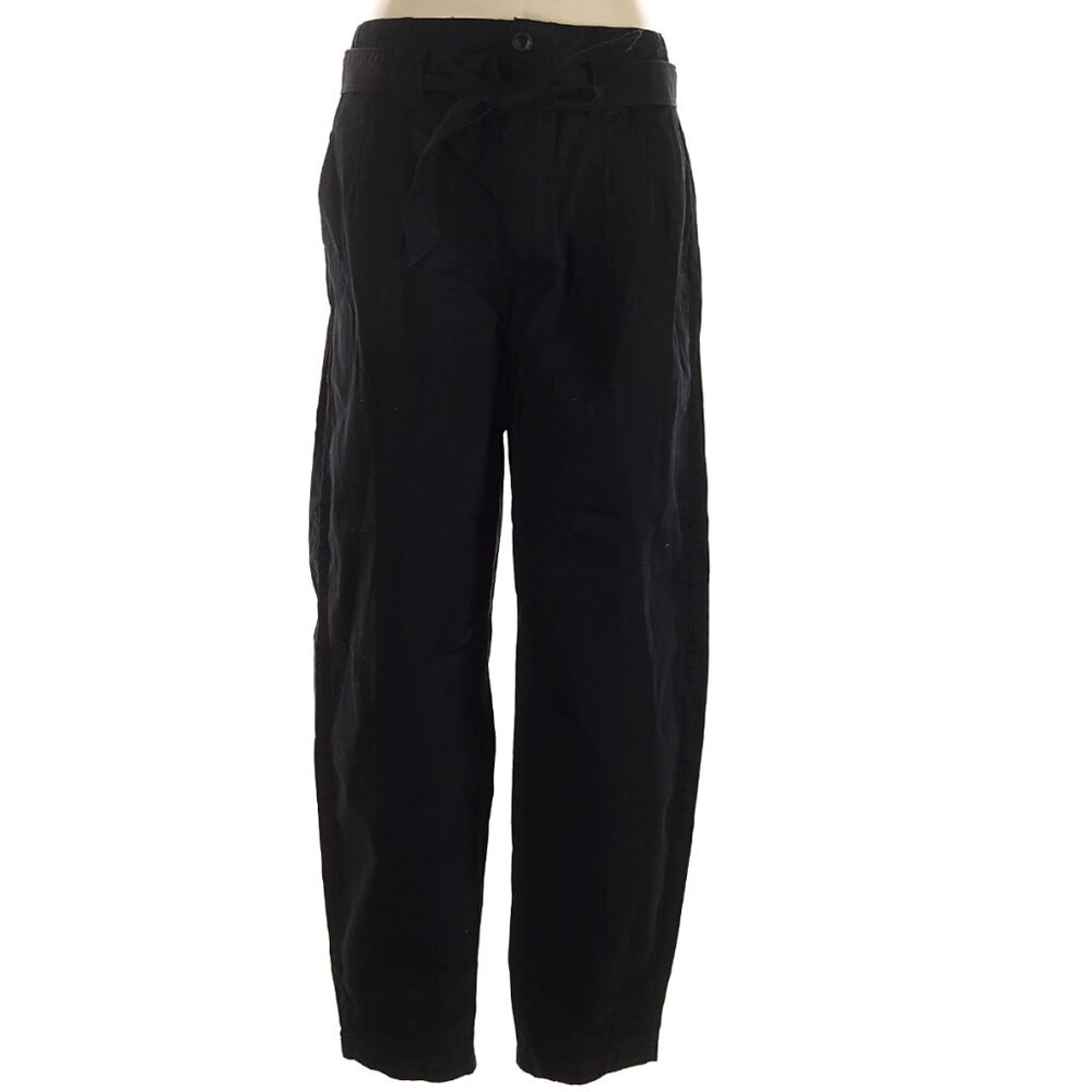 Polo Ralph Lauren Twill Tie Waist Belted Trousers Black Size 6 29 Cotton